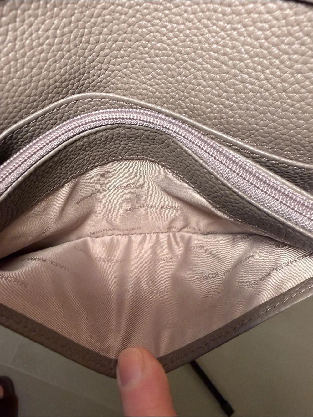 Michael Kors Pebbled Leather Crossbody in Taupe Beige with Gold Hardware